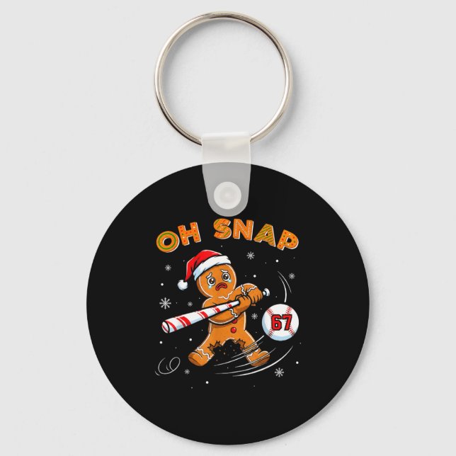 Funny Gingerbread Man Oh Snap 67 Baseball Meme Fun Keychain (Front)