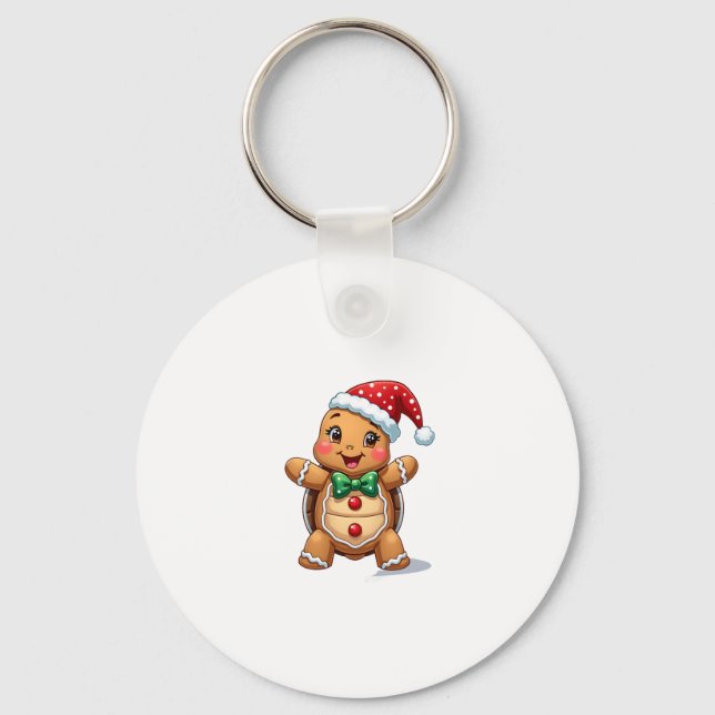 Funny Gingerbread Man Turtle Christmas Womens Mens Keychain (Front)