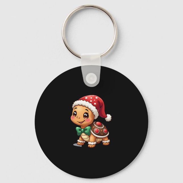 Funny Gingerbread Man Turtle Christmas Womens Mens Keychain (Front)
