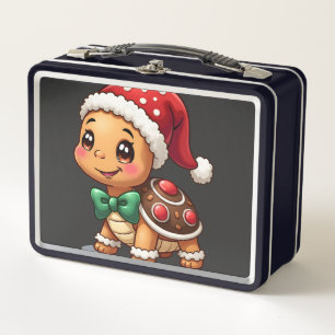 Funny Gingerbread Man Turtle Christmas Womens Mens Metal Lunch Box