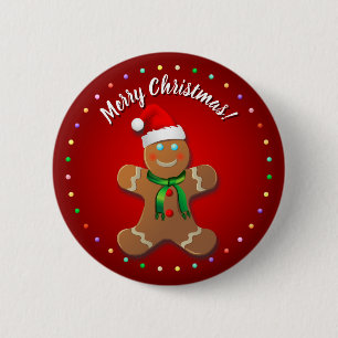 Funny Gingerbread Man With Red Christmas Hat 2 Inch Round Button