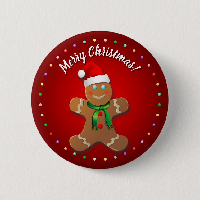 Funny Gingerbread Man With Red Christmas Hat 2 Inch Round Button (Front)