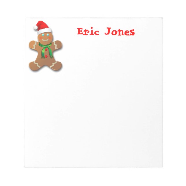 Funny Gingerbread Man with Santa Hat Notepad (Front)