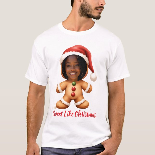Funny Gingerbread Man Your Photo Christmas T-Shirt (Front)
