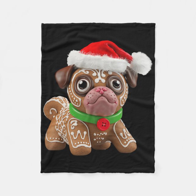 Funny Gingerbread Pug Christmas Womens Mens Kids D Fleece Blanket (Front)
