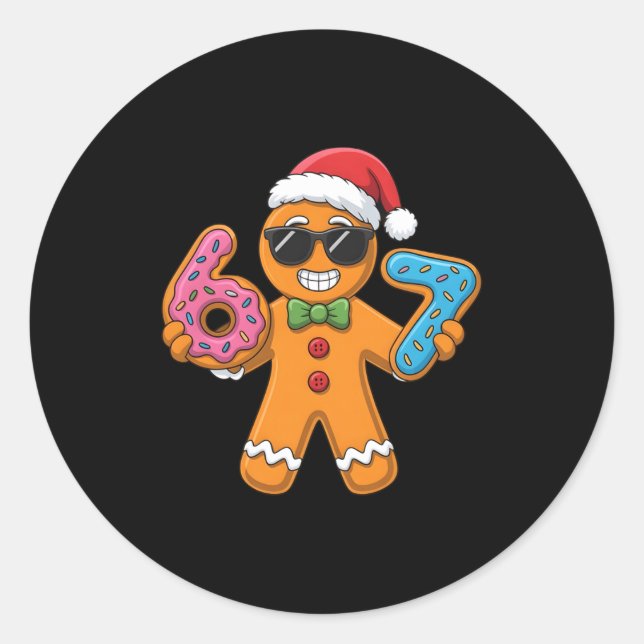 Funny Gingerbread Six Seven 67 Ice Cream Christmas Classic Round Sticker (Front)