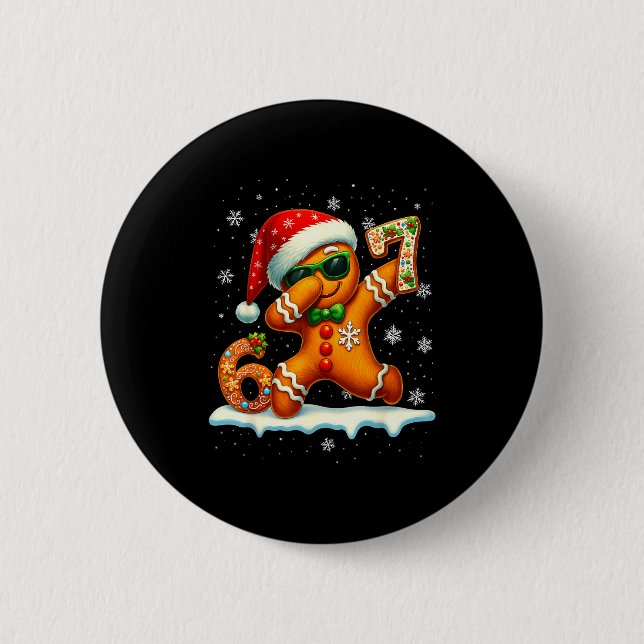 Funny Gingerbread Six Seven 67 Ice Cream Drip Chri 2 Inch Round Button (Front)