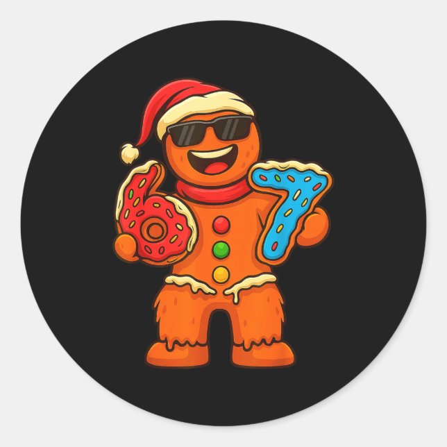 Funny Gingerbread Six Seven 67 Ice Cream Drip Chri Classic Round Sticker (Front)