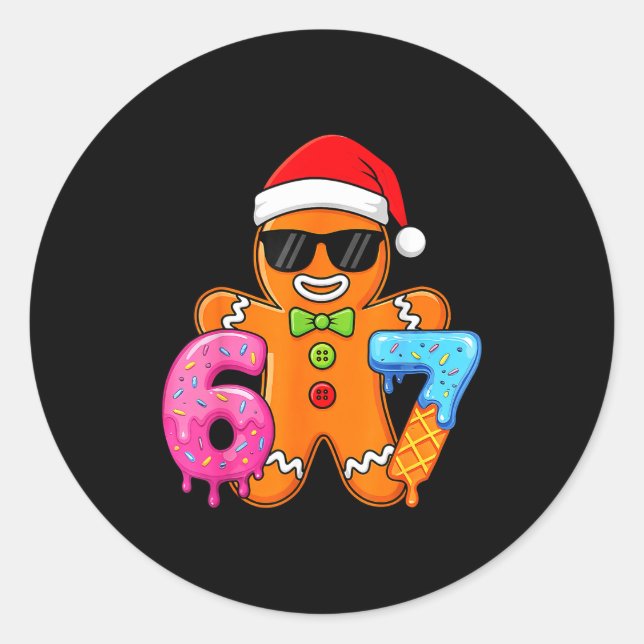 Funny Gingerbread Six Seven 67 Ice Cream Drip Chri Classic Round Sticker (Front)