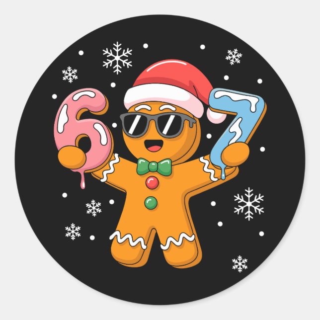 Funny Gingerbread Six Seven 67 Ice Cream Drip Xmas Classic Round Sticker (Front)