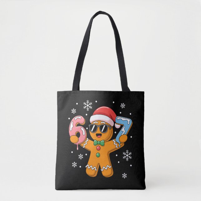 Funny Gingerbread Six Seven 67 Ice Cream Drip Xmas Tote Bag (Front)