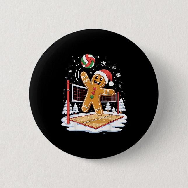 Funny Gingerbread Volleyball Player Christmas  2 Inch Round Button (Front)