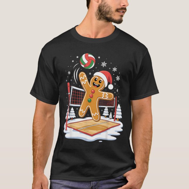Funny Gingerbread Volleyball Player Christmas  T-Shirt (Front)