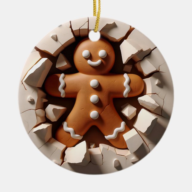 Funny Gingerbread Wall-Break Christmas Ornament (Front)