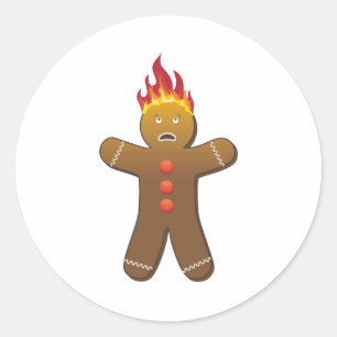 Funny Gingerbreadman on fire Classic Round Sticker