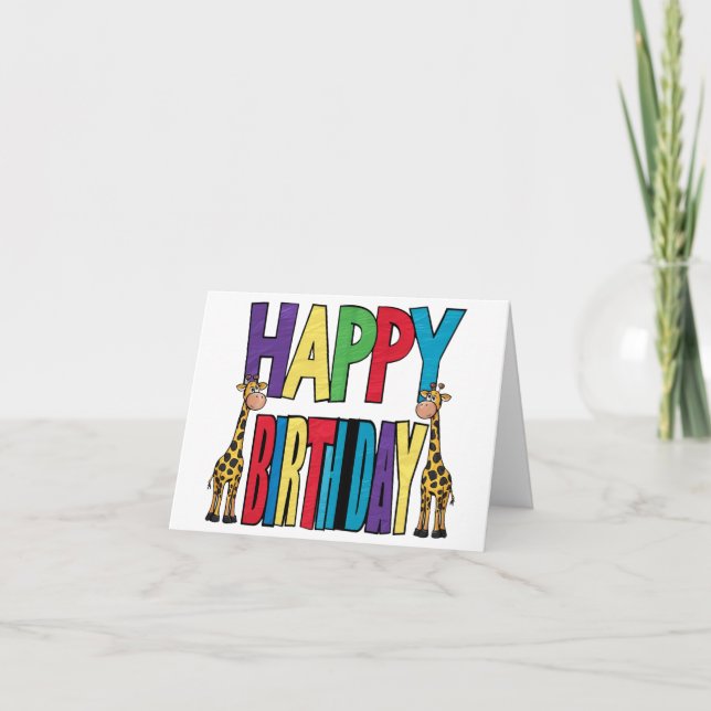 Funny Giraffe and Colourful Block Birthday Text Card (Front)