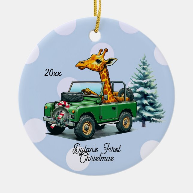 Funny Giraffe Baby's First Christmas Ceramic Ornament (Front)