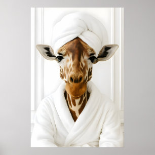 Funny Giraffe Bathroom Print, Giraffe In Bathrobe Poster