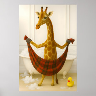 Funny Giraffe Bathroom Print, Giraffe In Bathtub Poster