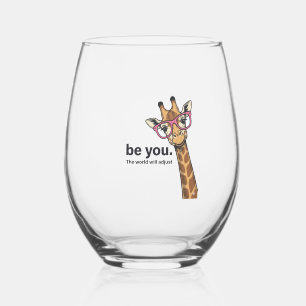 Funny Giraffe Be You Vintage Engraving Shirt Desig Stemless Wine Glass