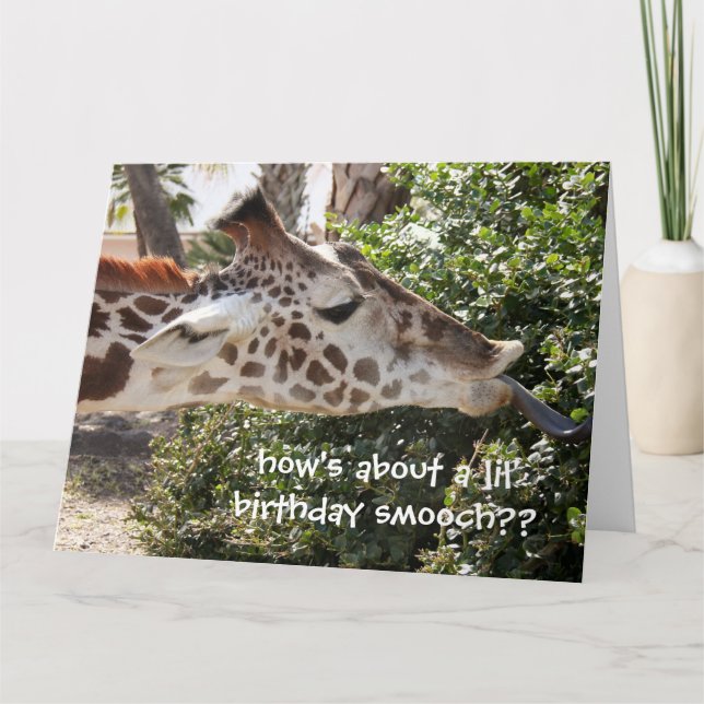 Funny Giraffe Birthday Card, birthday smooch!! Card (Front)