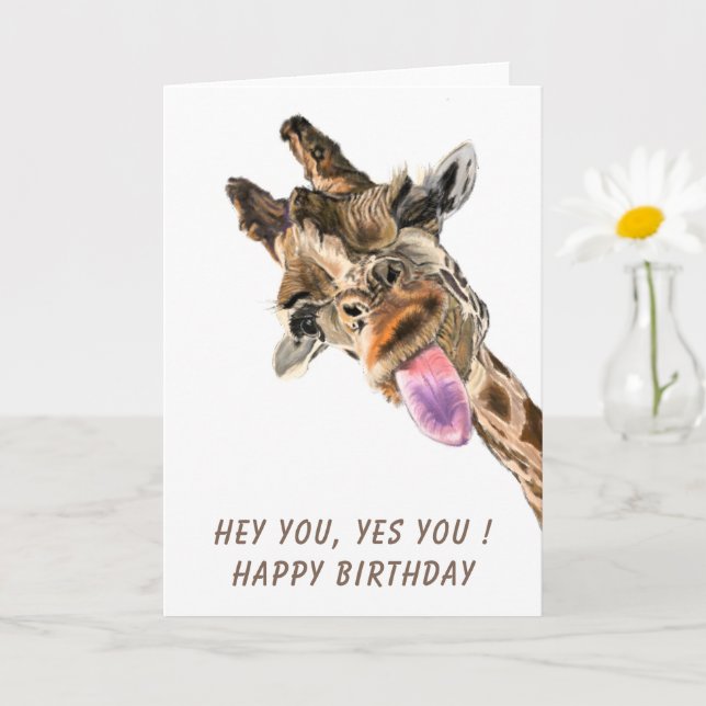 Funny Giraffe Birthday Card - Custom Text (Small Plant)