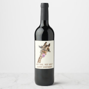Funny Giraffe Birthday Wine Bottle Label Your Text
