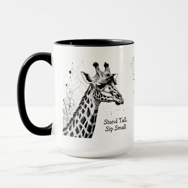 Funny Giraffe Black White Ink Personalized Mug (Left)