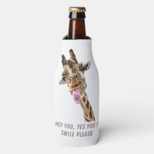 Funny Giraffe Bottle Cooler Smile - Custom Text