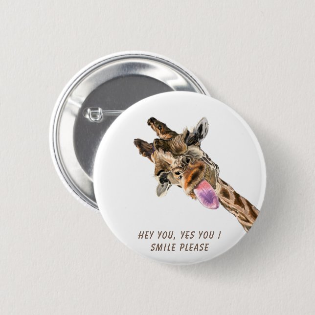 Funny Giraffe Button Smile - Custom Text (Front & Back)
