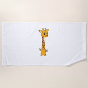 Funny Giraffe Camelopard Lifting Gym Motivation  Beach Towel