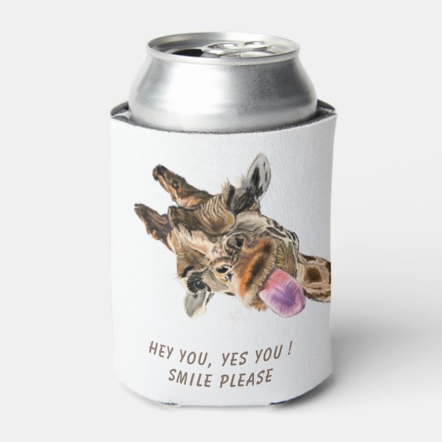 Funny Giraffe Can Cooler Smile - Custom Text (Can Front)