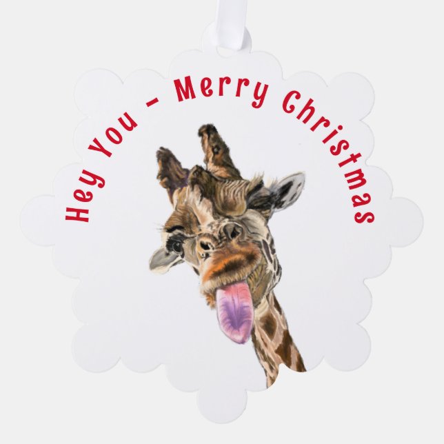 Funny Giraffe Christmas Ornament Card (Front)