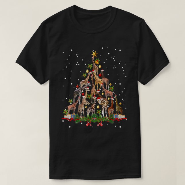 Funny Giraffe Christmas Tree Gift Cute T-Shirt (Design Front)