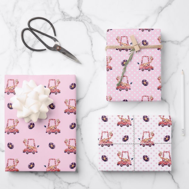Funny Giraffe Collection - Pink Wrapping Paper Sheet (Front)
