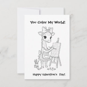 funny Giraffe Coloring Maze Classroom Valentine  Thank You Card