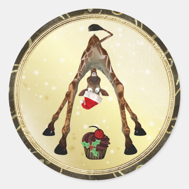 Funny Giraffe & Cupcake Christmas Stickers (Front)