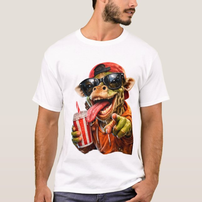 Funny Giraffe Drink Mode Shirt   (Front)
