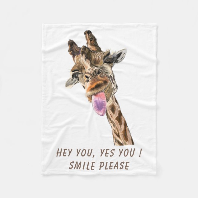 Funny Giraffe Fleece Blanket - Custom Text (Front)