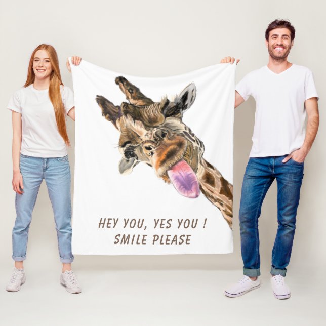 Funny Giraffe Fleece Blanket - Custom Text (In Situ)