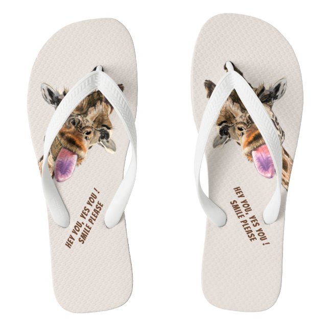 Funny Giraffe Flip Flops Smile - Custom Text (Footbed)