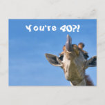 Funny Giraffe Happy 40th Birthday Postcard<br><div class="desc">This design features a funny yet cute image of a giraffe! Ideal for special occasions such as birthdays,  anniversaries and more. If you wish to personalize the design by changing the message,  age or font please click on “Edit Design”.</div>