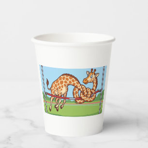 Funny Giraffe High Jump Cartoon Paper Cups