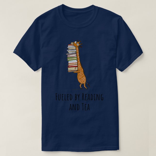 Funny Giraffe Holding a Stack of Books Fuelled By  T-Shirt (Design Front)