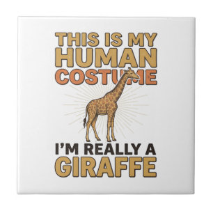 Funny Giraffe Human Costume Vintage Engraving Shir Tile