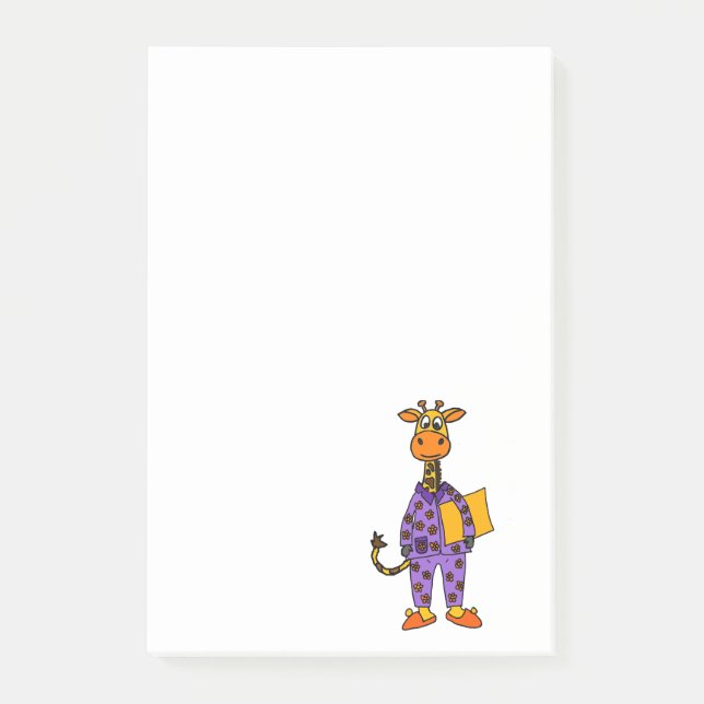 Funny Giraffe i Pyjamas with Pillow Cartoon Post-it Notes (Front)