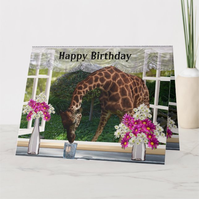 Funny Giraffe In My Window, Jumbo Birthday Card, Card (Front)