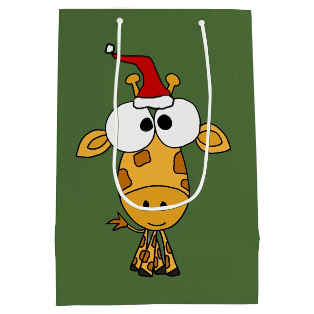 Funny Giraffe in Santa Hat Christmas Art Medium Gift Bag (Back)