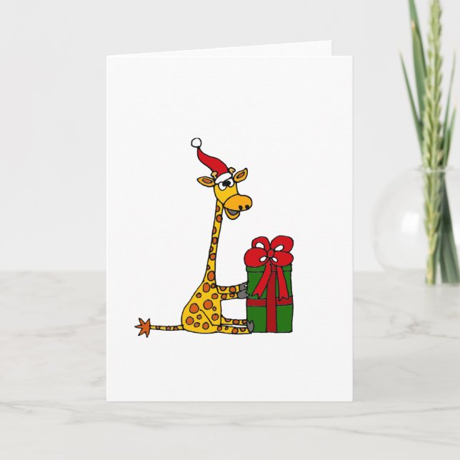 Funny Giraffe in Santa Hat Christmas Design Holiday Card (Front)