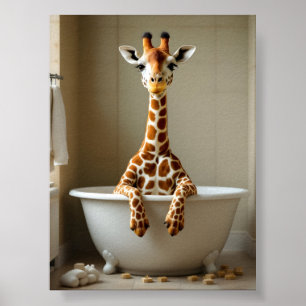 Funny giraffe in the bath poster
